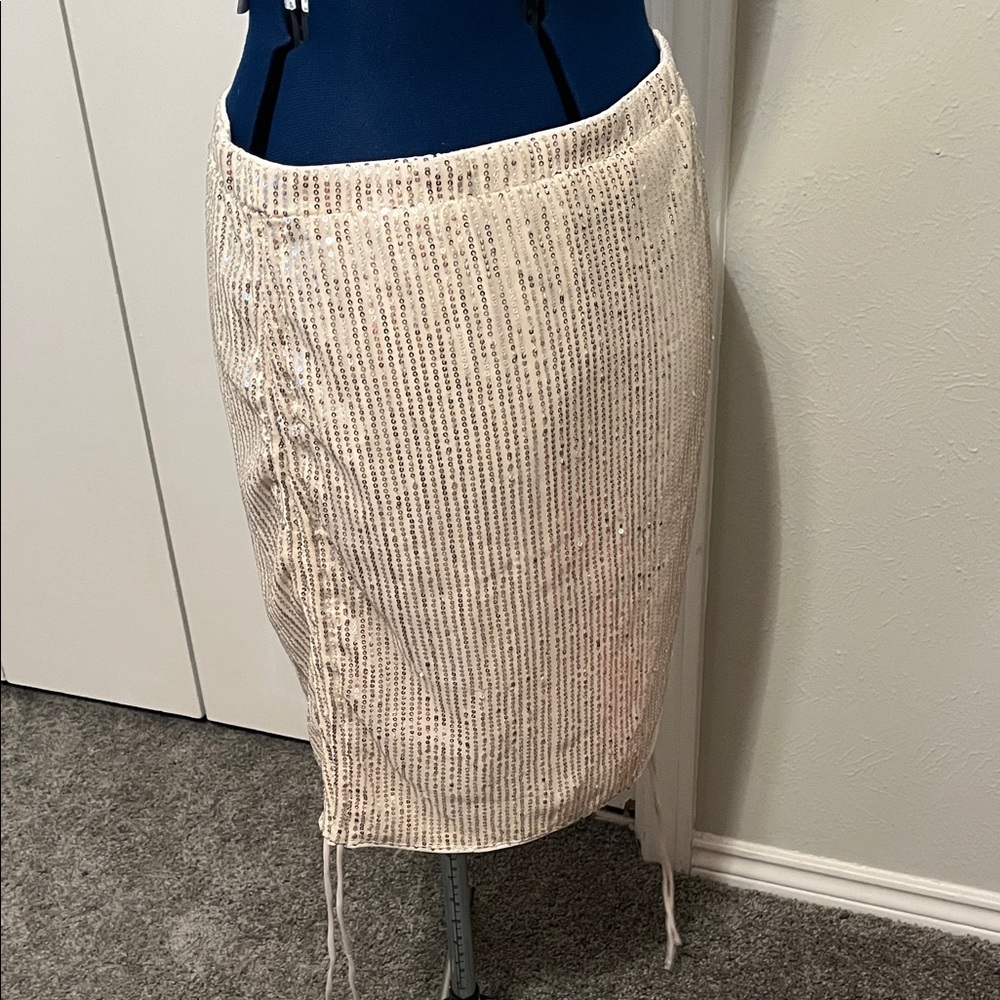 Elegant Gold Cream Adjustable Sides Mini Skirt with Sequins XXL - NWOT - Picture 11 of 15